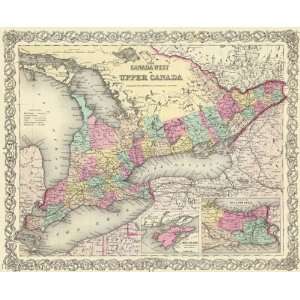  CANADA WEST & UPPER BY J.H. COLTON 1855 MAP