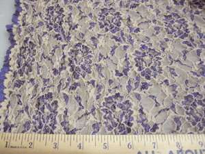 Fabric Stretch Mesh Lace Tan w Purple highlights LC122  