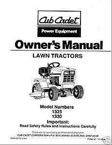 Cub Cadet Owners Manual Model No. 1325 1330  