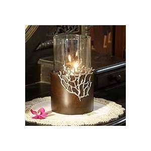  NOVICA Wood and pewter candleholder, Coral Light (large 