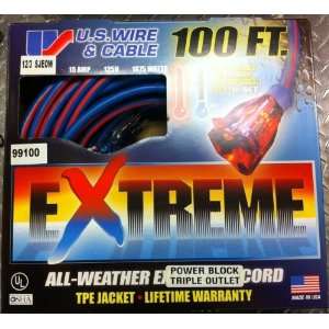  15A 125V 100FT All Weather Pow R Block Extension Cord WE 