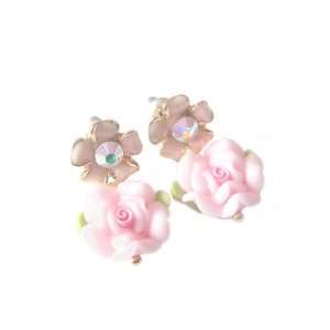  Sweet Polymer Clay Rose with Crystal Studs (Pink) Jewelry
