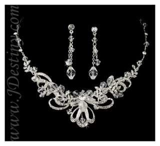 Wedding Bridal Crystal Necklace Earrings Set Prom A297  