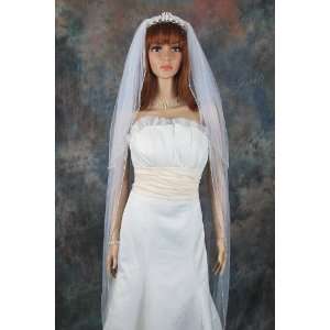  2T White Cathedral Pearl Beaded Trim Wedding Bridal Veil Beauty