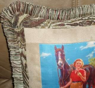Equestrian Horse, Woman & Dog Pillow Vintage Print New  