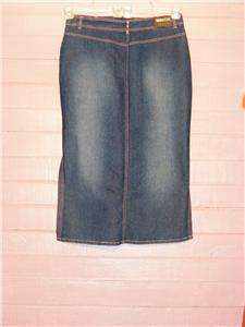 VEZUCCI Blue Denim Stretch Long Jean Skirt PINK TRIM,16  