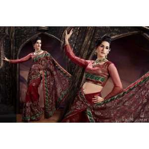  Net fabric saree with velvet & jacquard fabric border   D 