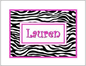Zebra Print #5 Personalized Note Cards ~ Pink  