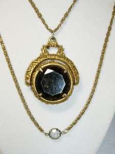 Vintage GOLDETTE Topaz Glass Swivel Pendant Necklace  