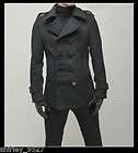 New Mens Gray Grey Wool Pea Trench Coat Jacket Belt Double Breasted 