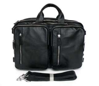   Cow Leather Mens Black Hand Laptop Bag Backpack Travel Cross Body Bag