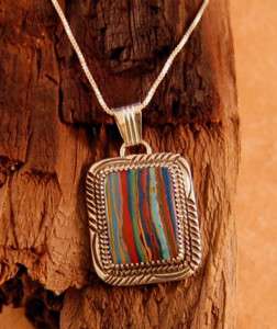 Navajo Silver Rainbow Calsilica Pendant W/ Chain *NEW*  
