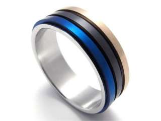 Mens Bule Black Gold Stainless Steel Ring Size 10 U0008  