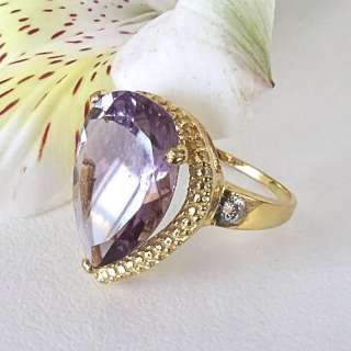 Elegant 9 Ct Pear Shaped Amethyst Diamond Accent Ring  