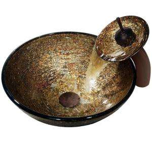 Vigo Textured Copper Tempered Glass Vessel Sink and Waterfall Faucet 