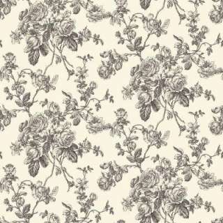 Wallpaper Company 56 Sq.ft. Black And White Lacey Rose Toile Wallpaper 
