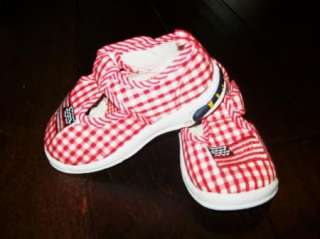NWT GIRLS 7 RED GINGHAM FLAG MARY JANE SQUEAKY SHOES  