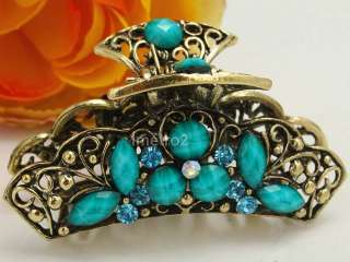 Turquoise gem butterfly swarovski crystals women retro hair claw clip 
