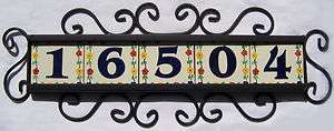 FL) FIVE Mexican HOUSE NUMBER Tiles & Iron Frame  