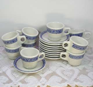 Buffalo China Restaurant Ware White Blue Speckles Scroll Band Cup 