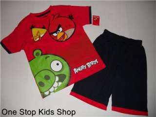 ANGRY BIRDS Boys 4 5 6 7 8 Set OUTFIT Shirt Shorts Top  