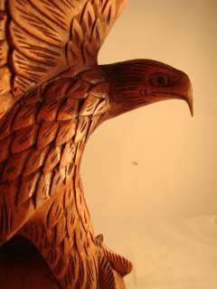 16 Bali Hand Carved Natural Dark Stain Suar Wood Bald Eagle on Globe 