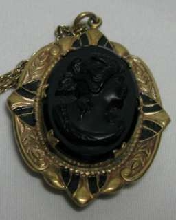 45) Antique Victorian, Gold Filled Enamel Cameo Mourning Locket Photo 