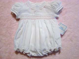 FLORAL EMBROIDERED PREEMIE SMOCKED BUBBLE W/FAGOTING  