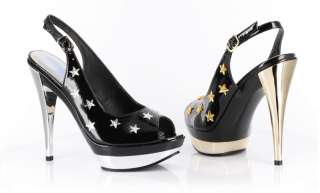 PLATFORM SLINGBACK PEEP TOE PUMPS STAR PIN UP PUNK  