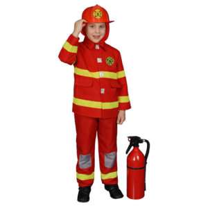 red FIRE FIGHTER fire man kids boys halloween costume red S  