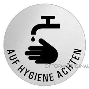 Edelstahl Türschild Piktogramm Auf Hygiene achten 75 mm 39246 
