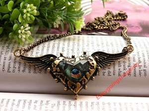 peacock feather pattern heart angel wings bead necklace  