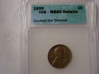 1955 DOUBLE DIE LINCON WHEAT PENNY MS60  
