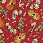 ROCKFEST PIANOS DRUMS CYMBALS RED  Cotton Quilt Fabric