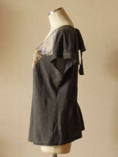   Keer floral applique open back dolman sleeve tunic top XL  