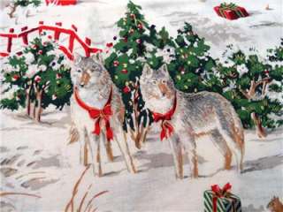 New Snow Holiday Christmas Fabric BTY Retro Vintage Look Winter Wolf 