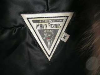 PERCY MARVIN RICHARDS Leather COAT sz M Fur Collar Black Mid Length 