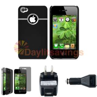 for iPhone 4 G BLACK Case Cover+CAR+AC CHARGER+PRIVACY Film Guard New 