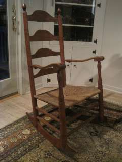 Antique Early 1800s RARE New England SHAKER ELDERs Ladder Back 
