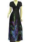 New Double V Neck Peacock Prints Black Party Summer Maxi Dress items 