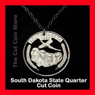 South Dakota 25¢ SD Quarter Cut Coin Necklace Mount Rushmore State 