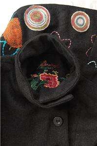 NEW AUTH Desigual Embroidery Embellished Wool Coat Black 40  