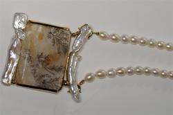 Designer Jean Vendome Agate Baroque Pearl Gold Necklace  