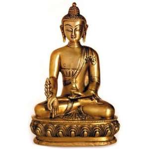 Buddha Statue Medizinbuddha sitzend, Figur aus Messing, Höhe 20 cm 