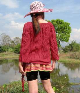 Light Thai Guaze Cotton Side Tied Gypsy Ladies Shirt   Red   size XL 
