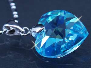 Adorned with SWAROVSKI crystal Heart Aquamarine Chain  
