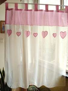Piece Love Heart Embroidery PINK Gingham Curtain LONG  