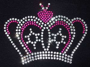 CROWN 1 PINK iron on RHINESTONE crystal TRANSFER patch  
