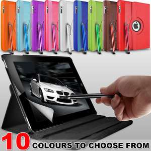 LEATHER 360 DEGREE ROTATING STAND CASE COVER & STYLUS FOR APPLE IPAD 2 