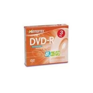  8x dvd r 4.7gb, 8x, 3 pack with hang tab jewel cases 